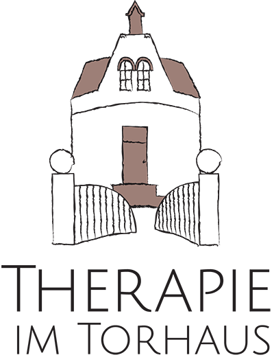 Logo Therapie im Torhaus - Illustration: Haus mit Toreinfahrt, darunter Schriftzug
